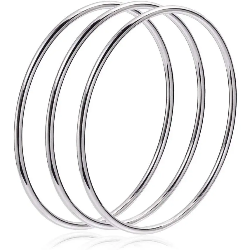 Fashion Shiny Thin Round Stainless Steel Bangle Bracelets for Women (1/3/5/8 Set)