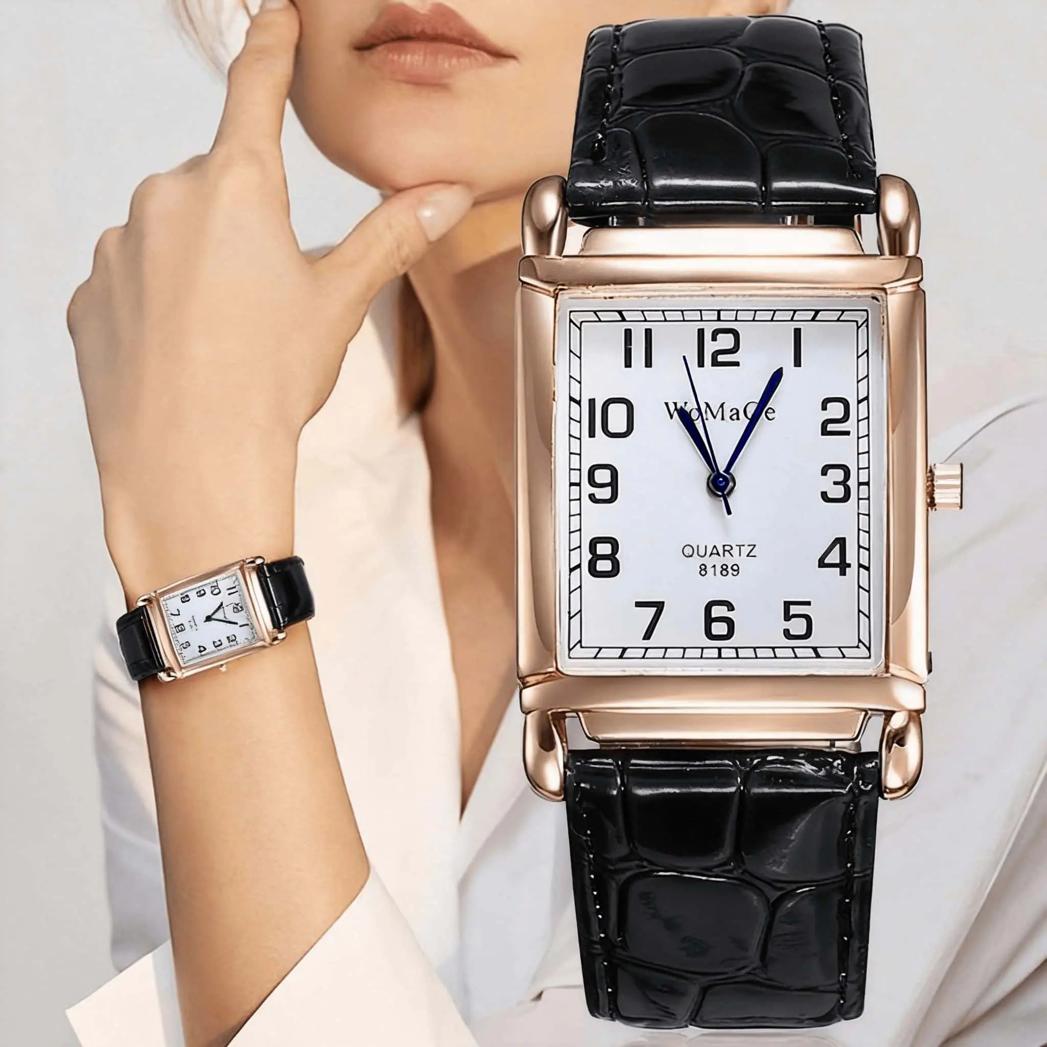 Women's 40mm Square-Rectangular Dial Quartz Watch with Leather Band - Fashion Casual Elegant Wristwatch for Daily Wear, Birthday Gifts