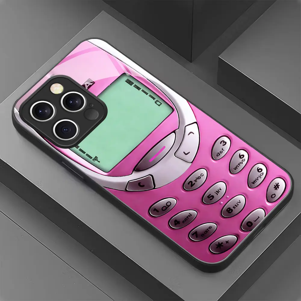Phone Case: Pink Retro Button Keyboard Nostalgic Cartoon Style Glass Phone Case, compatible with iPhone 11 12 13 14 15 16 Pro Max 17 Pro Max. Perfect for holiday gifts, ideal presents, couple gifts, birthday gifts, gifts for her, elegant phone cases, styl