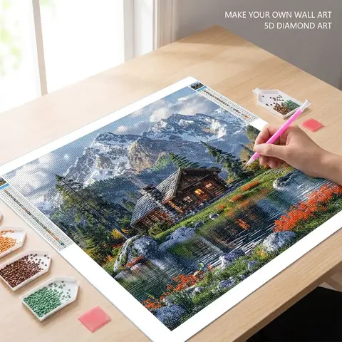 Lake Cabin Pattern DIY Craft Diamond Arts Colorful Painting Kit without Frame, DIY 5D Diamond Arts Colorful Painting Kit, Wall Art Decor for Home