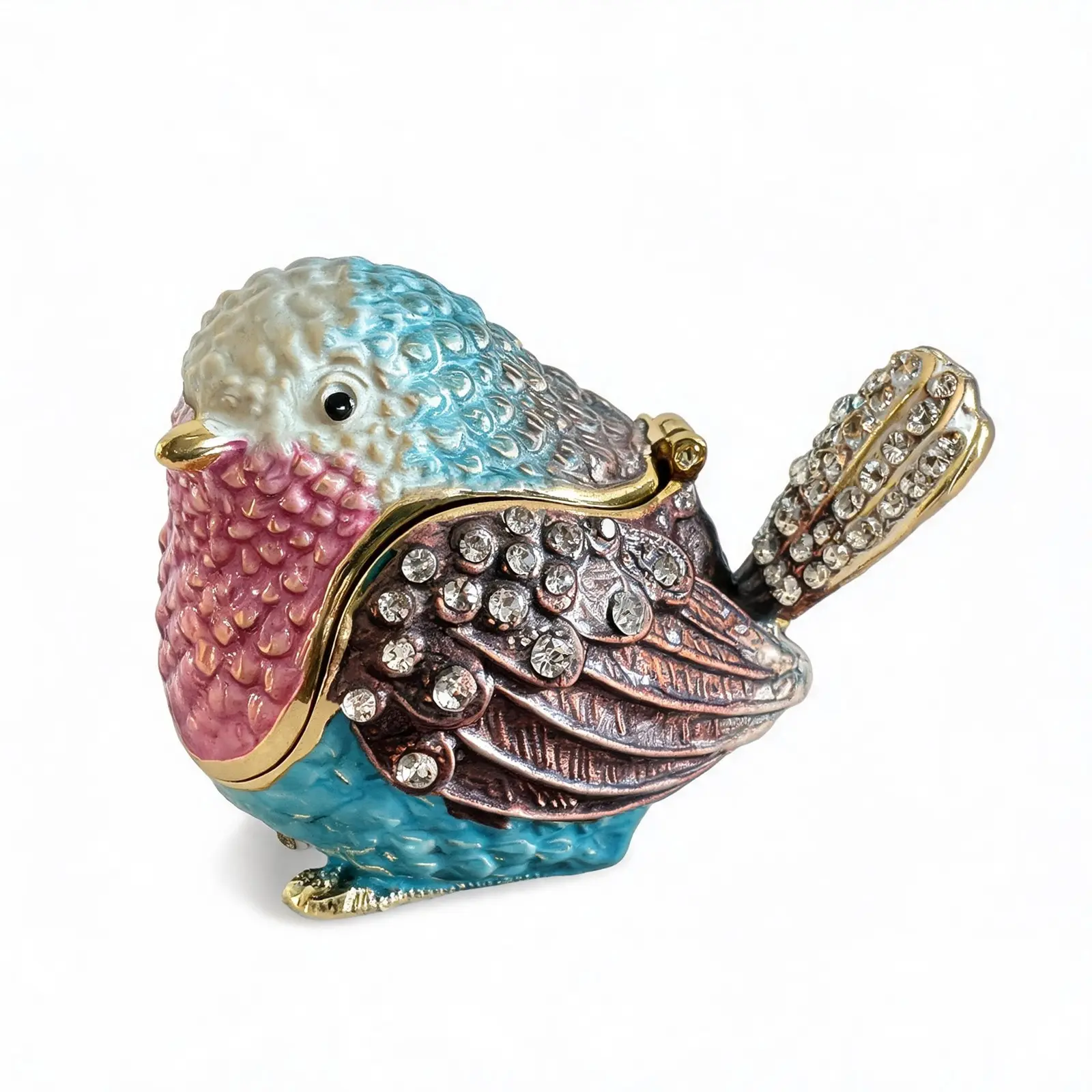 1PC Hand-Painted Enamel Robin Bird Trinket Box Figurine Home Decor – Classical Hinged Jewelry Box Keepsake, Perfect for Bookshelf, Desk, or Office Decor, Holds Tiny Treasures, Great Gift Idea