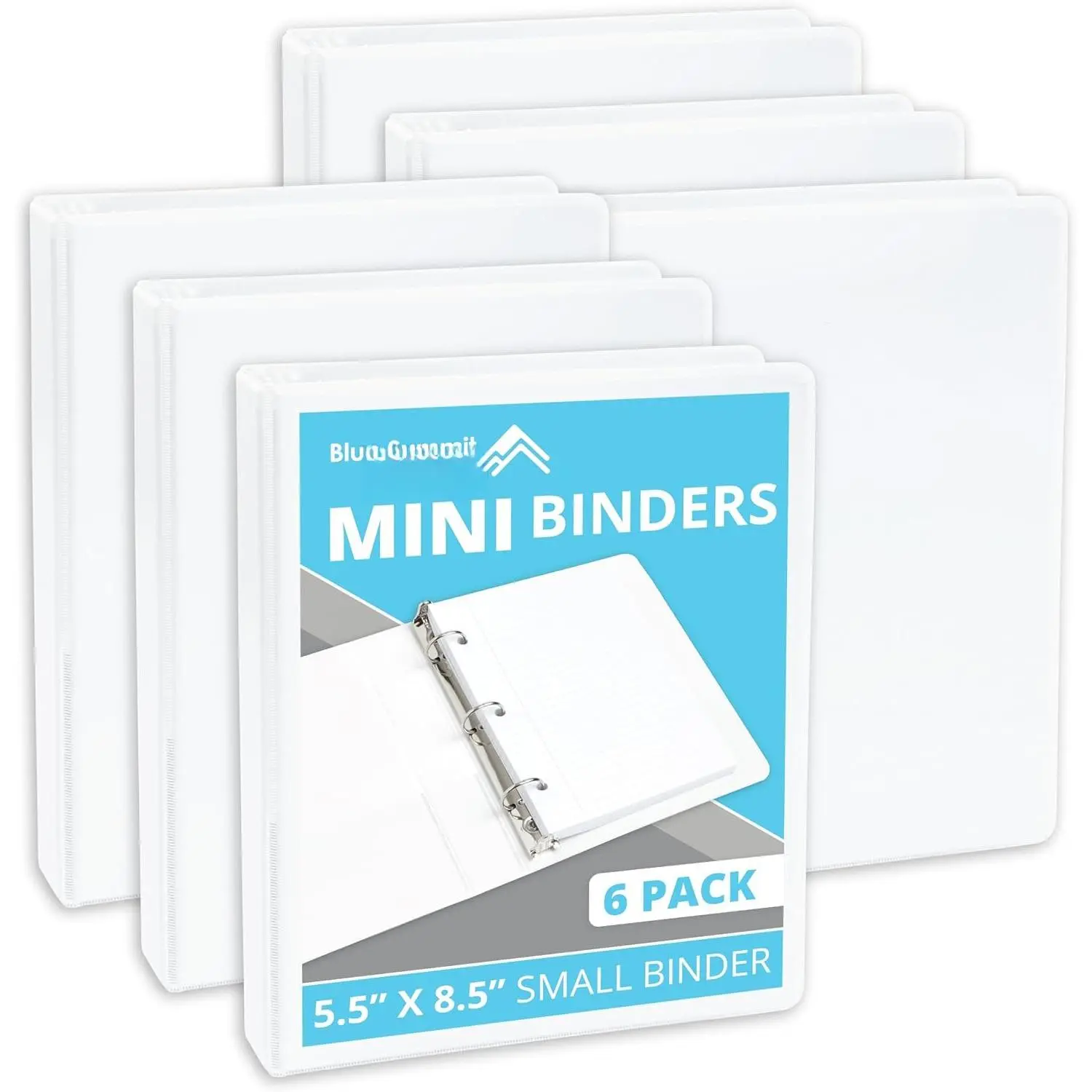 Small 3 Ring Binder for 5.5" x 8.5" Paper, White 6 Pk | Fits 5.5 x 8.5 in Half Letter Paper, 1 in Round Rings, Mini Binder, Clear Pockets, for Playbills, Planners, Recipes