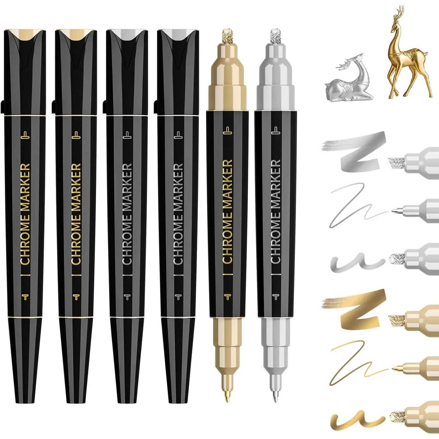 6 count  Tip Liquid Mirror Chrome Markers, Permanent Reflective Metallic  Pen with 3  and 3 , High Gloss DIY Model Painting,  Up Repair Kit for Plastic Metal Glass Resins