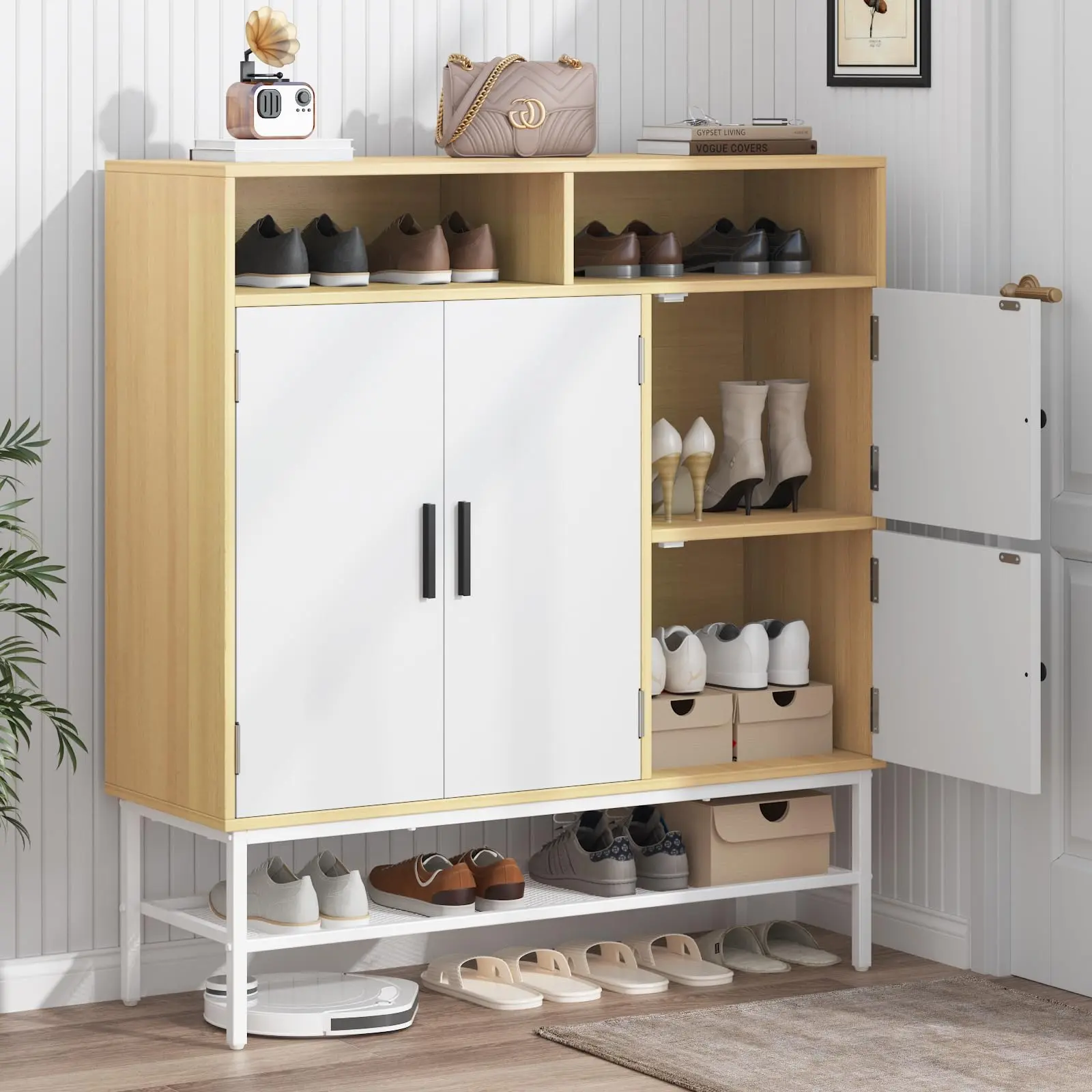 Spacious Shoe Storage Cabinet – 4 Doors, Adjustable Shelves, Organizes Up to 30 Pairs, 43.31" Tall Entryway Organizer for Closet or Living Room
