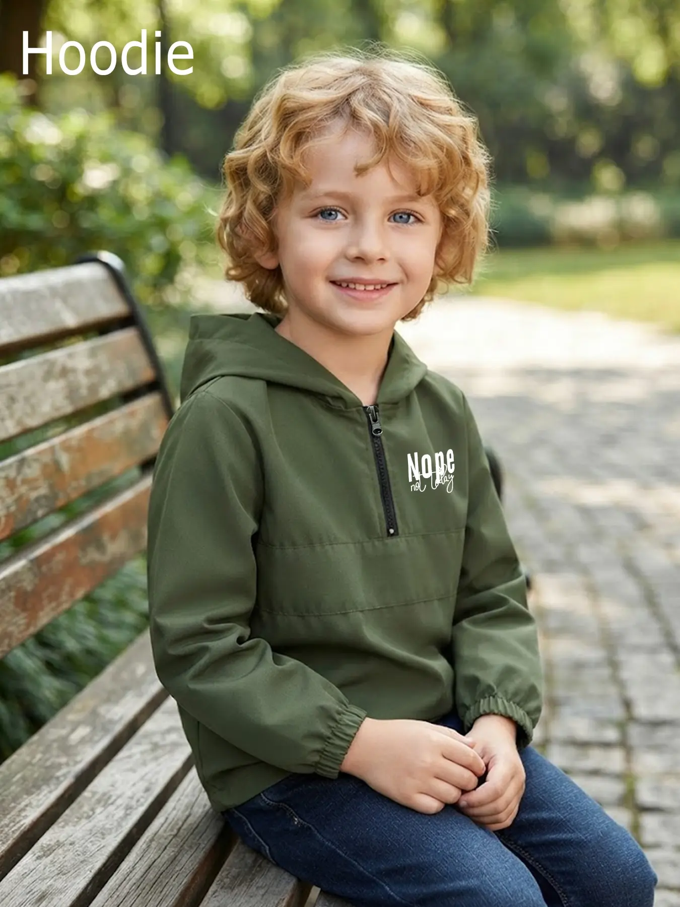 Boys' Nope Letter Half-Zip Hoodie, Casual Loose-Fit Top, Spring & Fall Outdoor Wear, School Commute, Park Walks, Daily Use