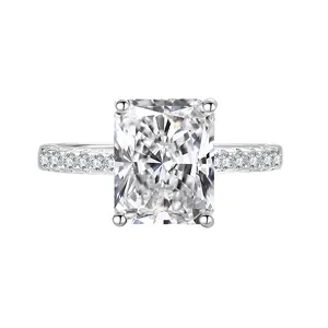 Loveden 925 Sterling Silver 4 Carat 8*10mm Oval Square Cut Cubic Zirconia Ring, Halo Paved Shiny Statement Band, Minimalist Light Luxury Trendy Jewelry, Ideal Romantic Holiday Anniversary Birthday Wedding Gift For Women Ladies
