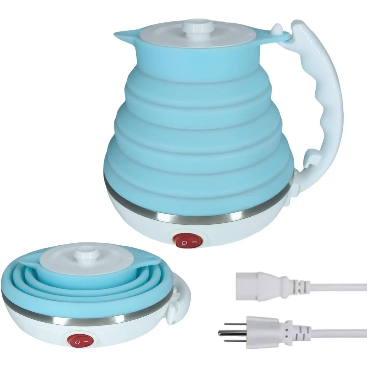Travel Electric Kettle Small, Portable Travel Kettle Electric, Collpasible Electric Kettle, Food Grade Silicone Tea Kettle, Ultra-thin Foldable, Auto Shut off and Keep Warm, 110V 555ml (Blue)