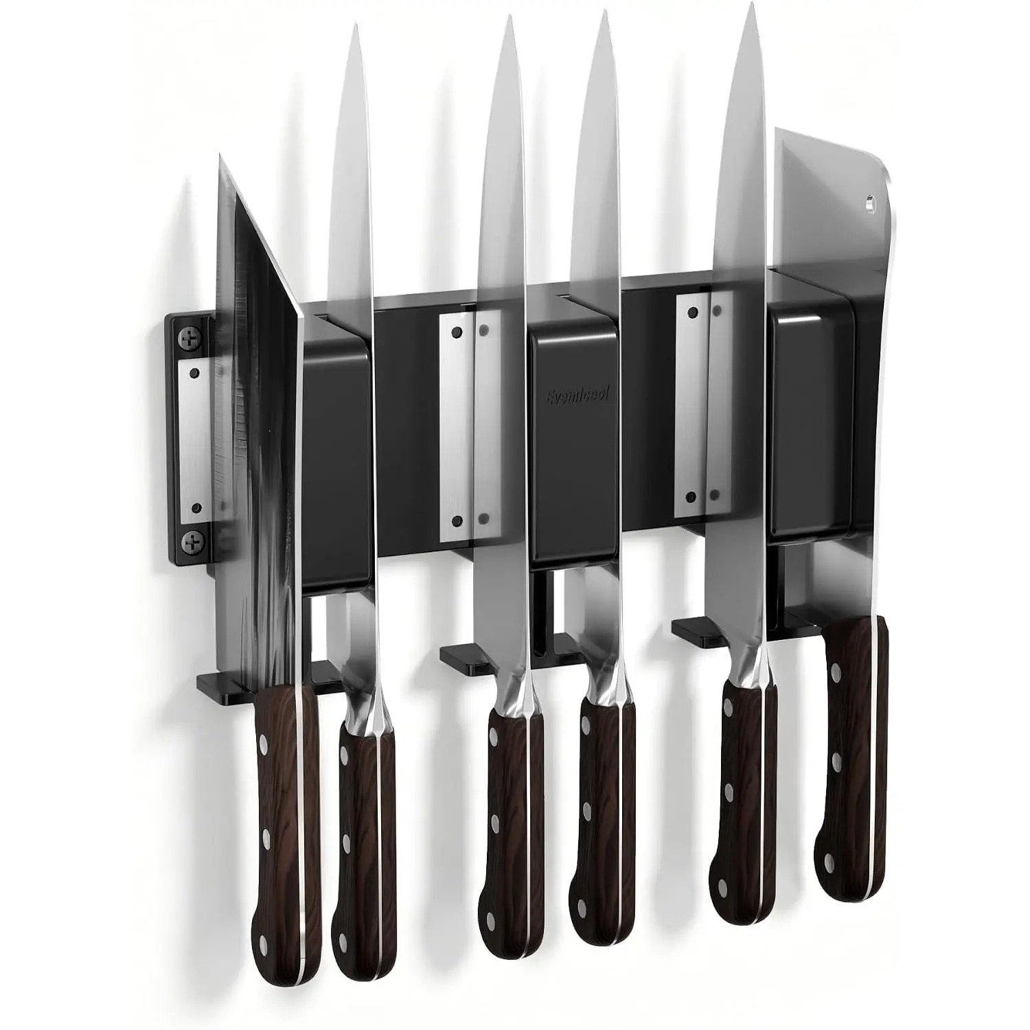 Wall Mount Magnetic Knife Holder Strip with Stainless Steel Protective Layer, Vibration-Proof Design, 6 Knife Slots, Adhesive Installation