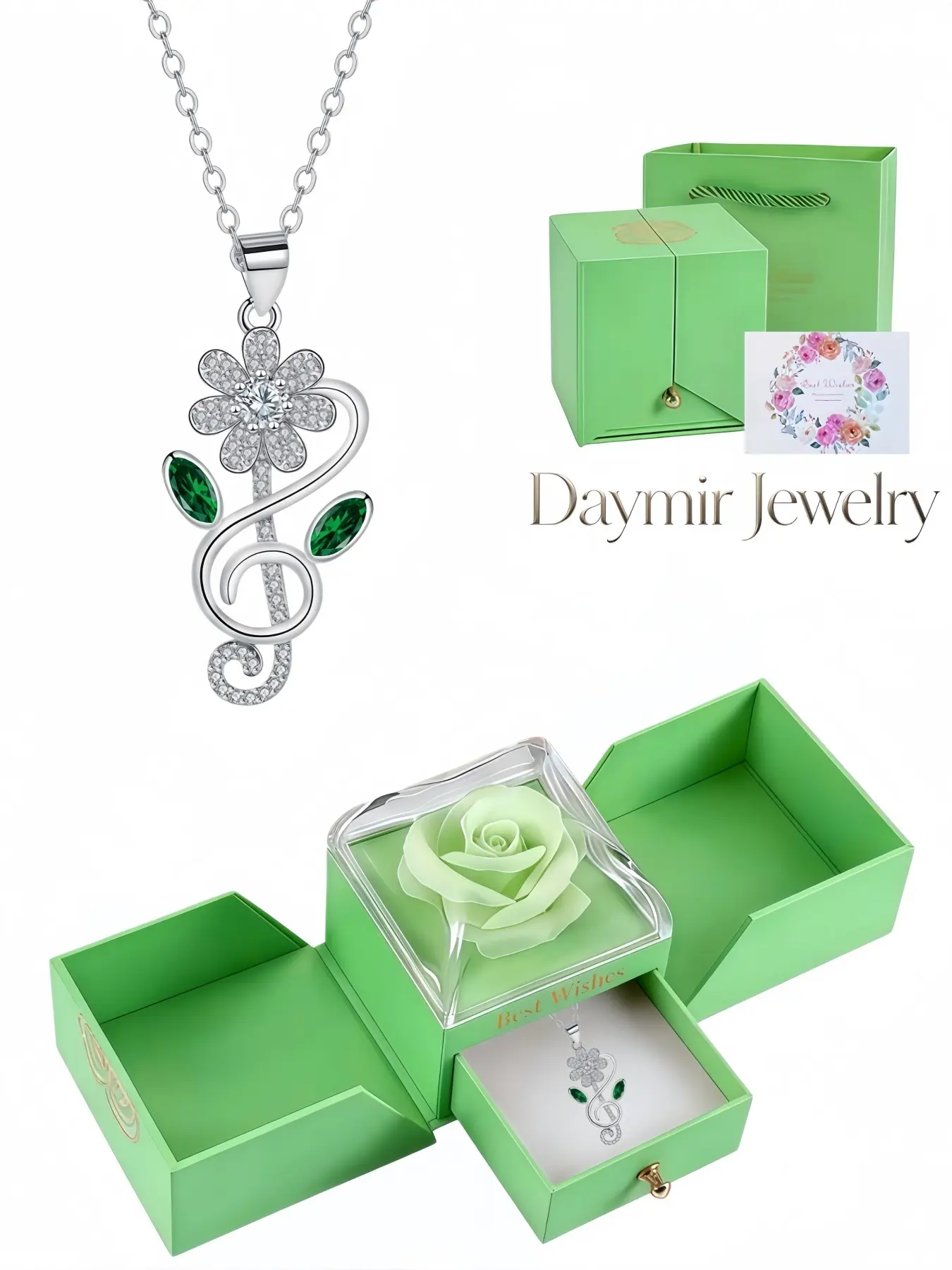 "Melody Bloom", romantic premium gem necklace designed with sunflower and musical note motifs, comes with a surprise double-door jewelry box adorned with preserved roses. Ideal dating gifts for Valentine’s Day, Christmas and all special holidays.