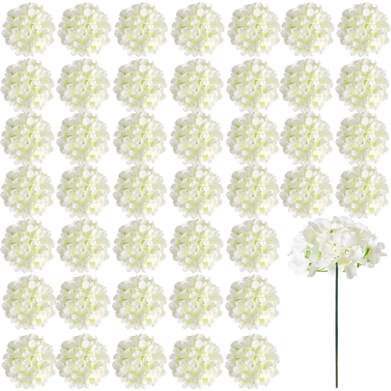 46Pcs Reusable Silk Hydrangea Artificial Flowers with Stems, Ivory Decorative Plants for DIY Wedding Centerpiece, Table Decoration, Room Home Decor