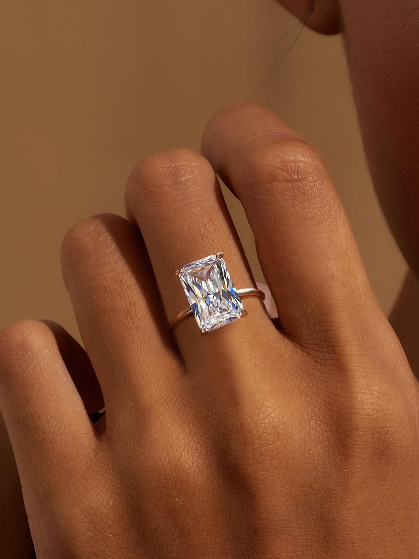 S925 Sterling Silver Fashion Rectangle Shape Zircon Ring, Eternal Promise Engagement Wedding Ring, Ladies Fine Jewelry Anniversary Dating Gift with Rose Gift Box, Valentine's Day, Gift for Her