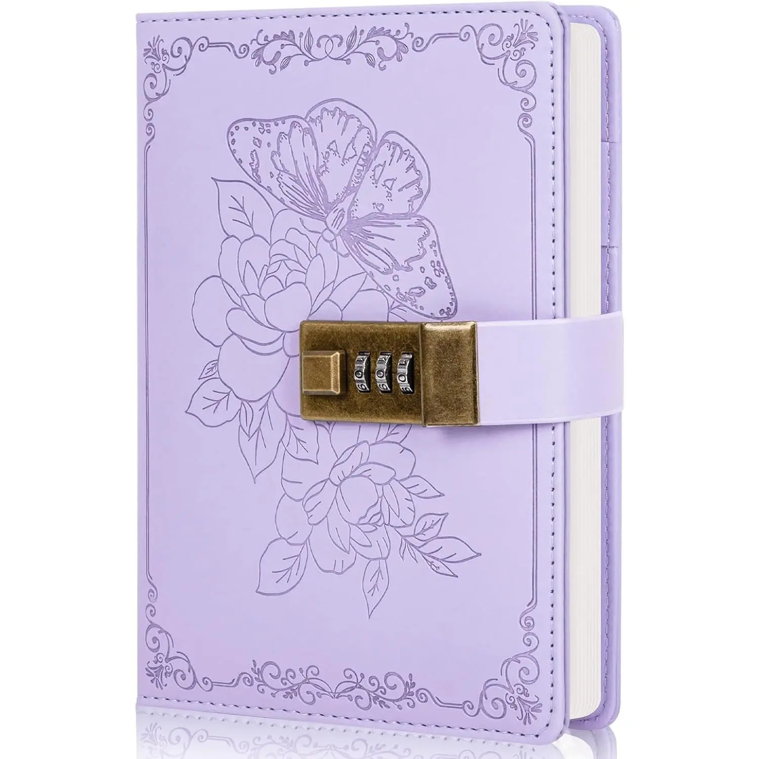 Diary with Lock for Girls and Women, B6 PU Leather Journal for  Ideas, 224 Pages Refillable Lined Notebook with Pen Holder&Bookmark, 5.2"x 7.3", (Light )