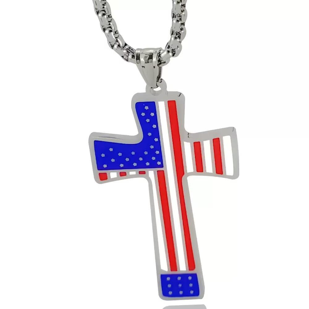 American Flag Cross Pendant Necklace, Stylish, Classic and Elegant, Versatile for Daily Wear