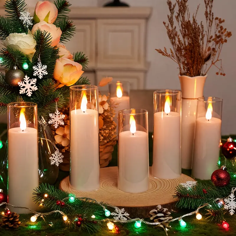 5pcs Pure White Flameless LED Pillar Candles - Battery-Operated, Remote-Controlled, Timer Function, Warm Yellow Light - Home Decor, Wedding Supplies