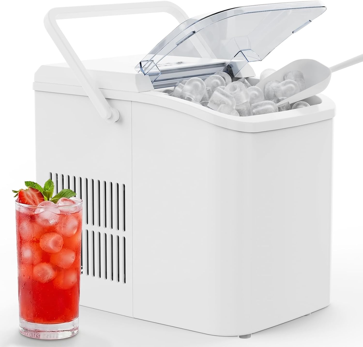 Ice Maker Machine with Handle,26lbs in 24Hrs,9 Ice Cubes in 6 Mins,Auto-Cleaning Portable Ice Maker with Basket and Scoop, Countertop Ice Maker for Home/Kitchen/Camping/RV for Gifts, Sleek Black