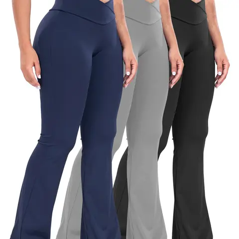 【Black Friday】3-Pack Women's High-Waisted Flared Yoga Pants with Crossover Waistbands, Comfortable 30-Inch Inseam for Fitness and Daily Wear