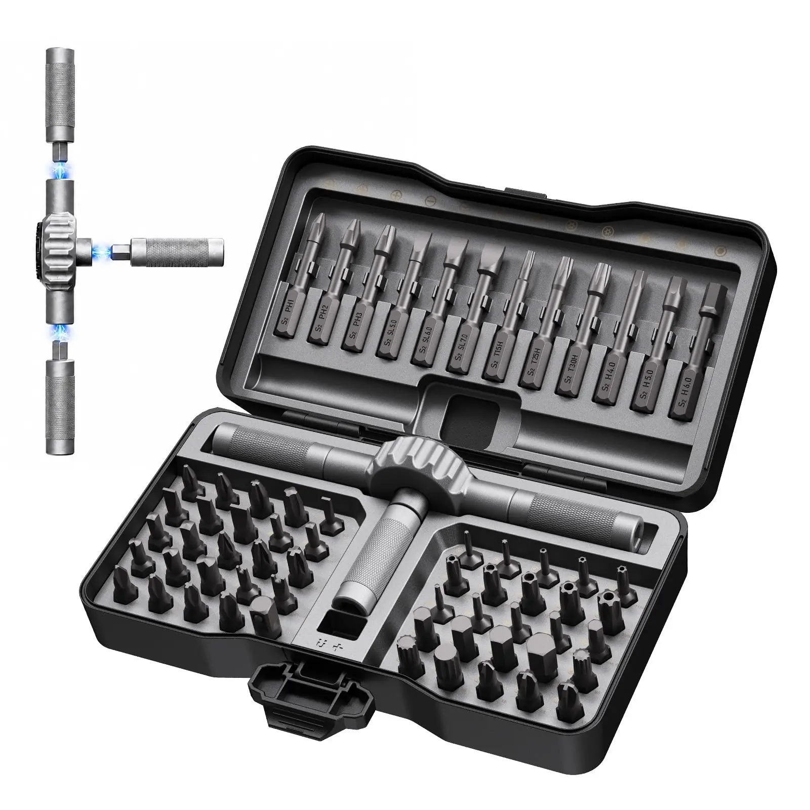 64 IN 1 Magnetic Ratchet Screwdriver Set, Magnetic Screwdriver Tools, T Handle Ratchet Screwdriver Kits, Ratcheting Screwdriver with S2 Steel Bits for Home Daily Repair, Precision Electrical Appliance Repair, for Men Husband