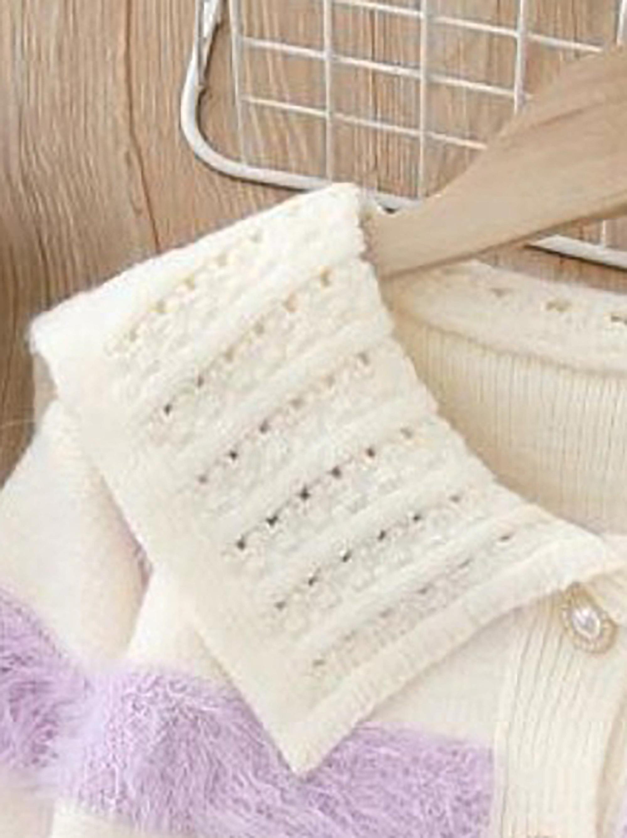 Girls' ted Knit Sweater with Plush Stripes & Pearl Buttons - Soft Pastel Purple & Contrast, Cozy Lapel Collar, Loose Fit Winter Warmth, Cute Casual Daily Wear for Fall/Winter, Easy Button-Front Closure (No Zippers) - Ideal for School & Playdates - D