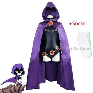 Teen Titans Raven Cosplay Costume Superhero Cloak Jumpsuits Zentai Halloween Anime Game Perform Sets