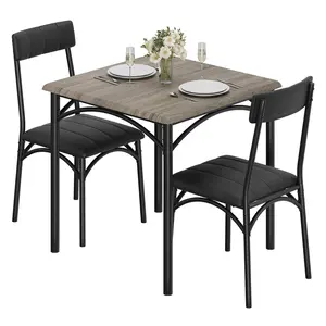 Garvee Space-Saving 3 Piece Dining Table Set for 2 – Kitchen Table with 2 Upholstered Chairs – Metal & Wood Construction – Ideal for Small Apartments, Dining Room Furniture