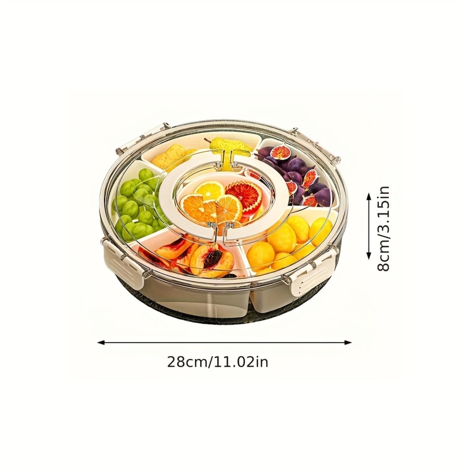 Modern Rotating Snack Biscuit Tray with Lid & Handle, 1 Box Multi-compartment Fruit & Vegetable Insulated Storage Box, Portable Snack Box for Home Kitchen Party Picnic, Reusable Containers, Multipurpose Food Organizer, Containers