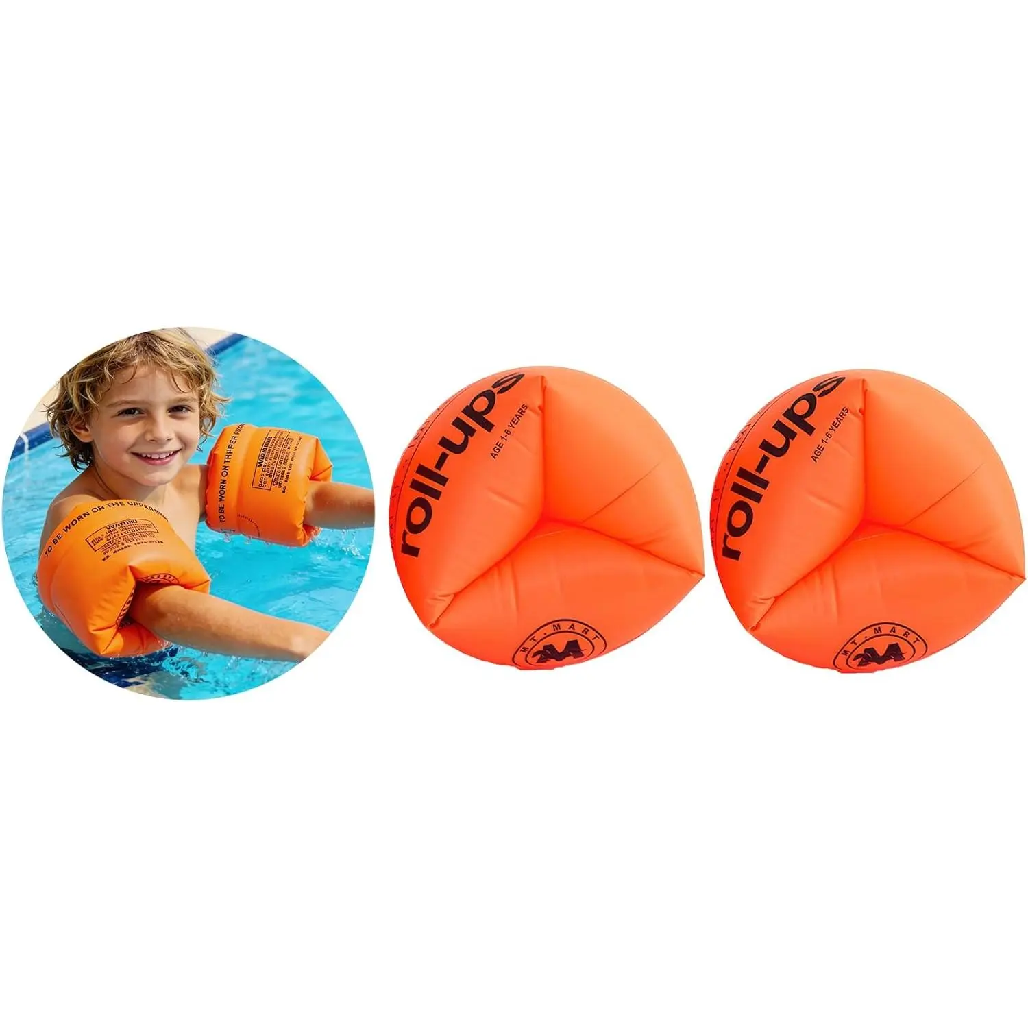 Inflatable Arm Floaties - Water Wings Swim Arm Bands Floatation Floaties, PVC Pool Floats, Swimming Arm Floatation Sleeves for Kids Adults (Orange 2pcs)