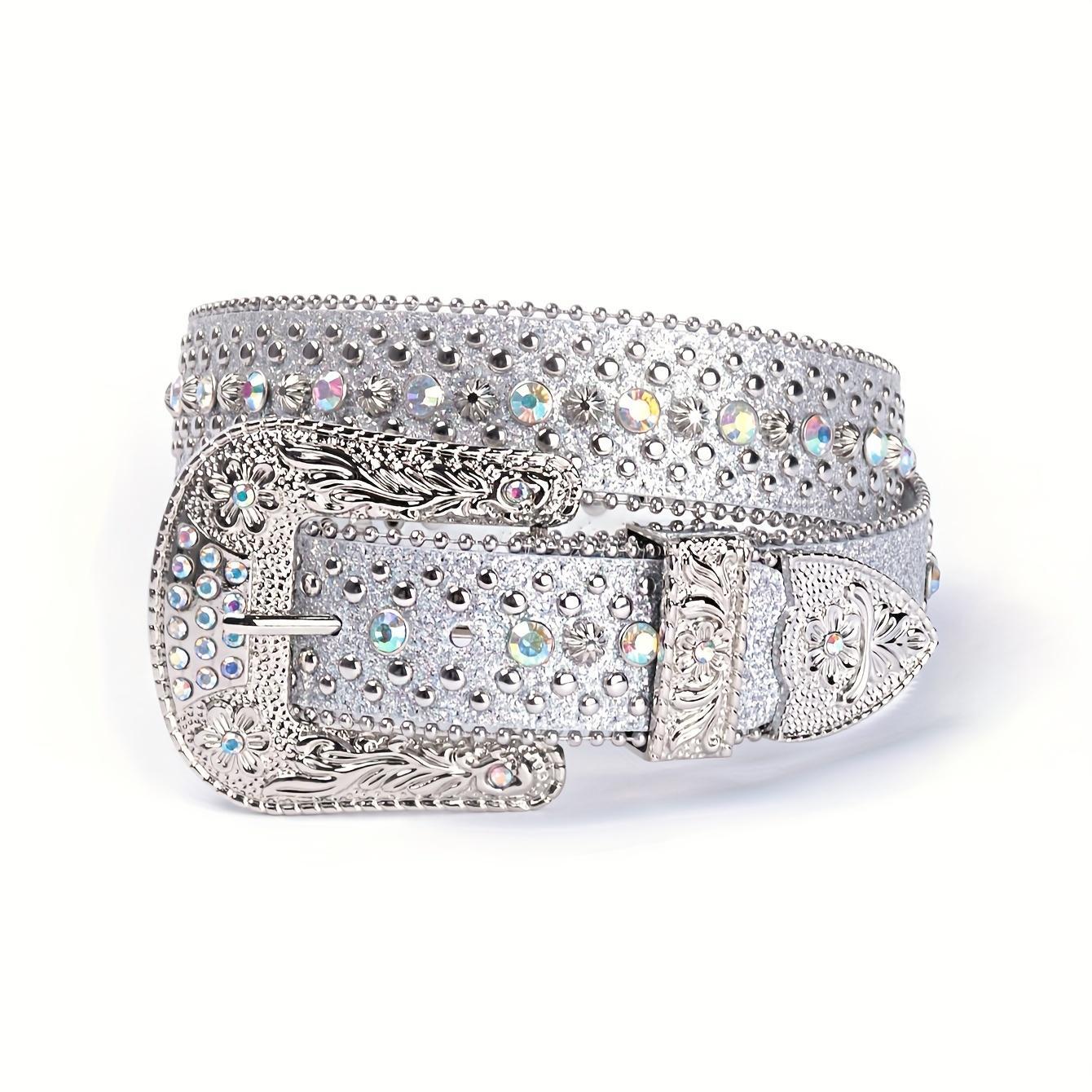 Rhinestone Belt Western Cowboy Cowgirl Shiny Crystal Diamond Embellished Luxury Belt