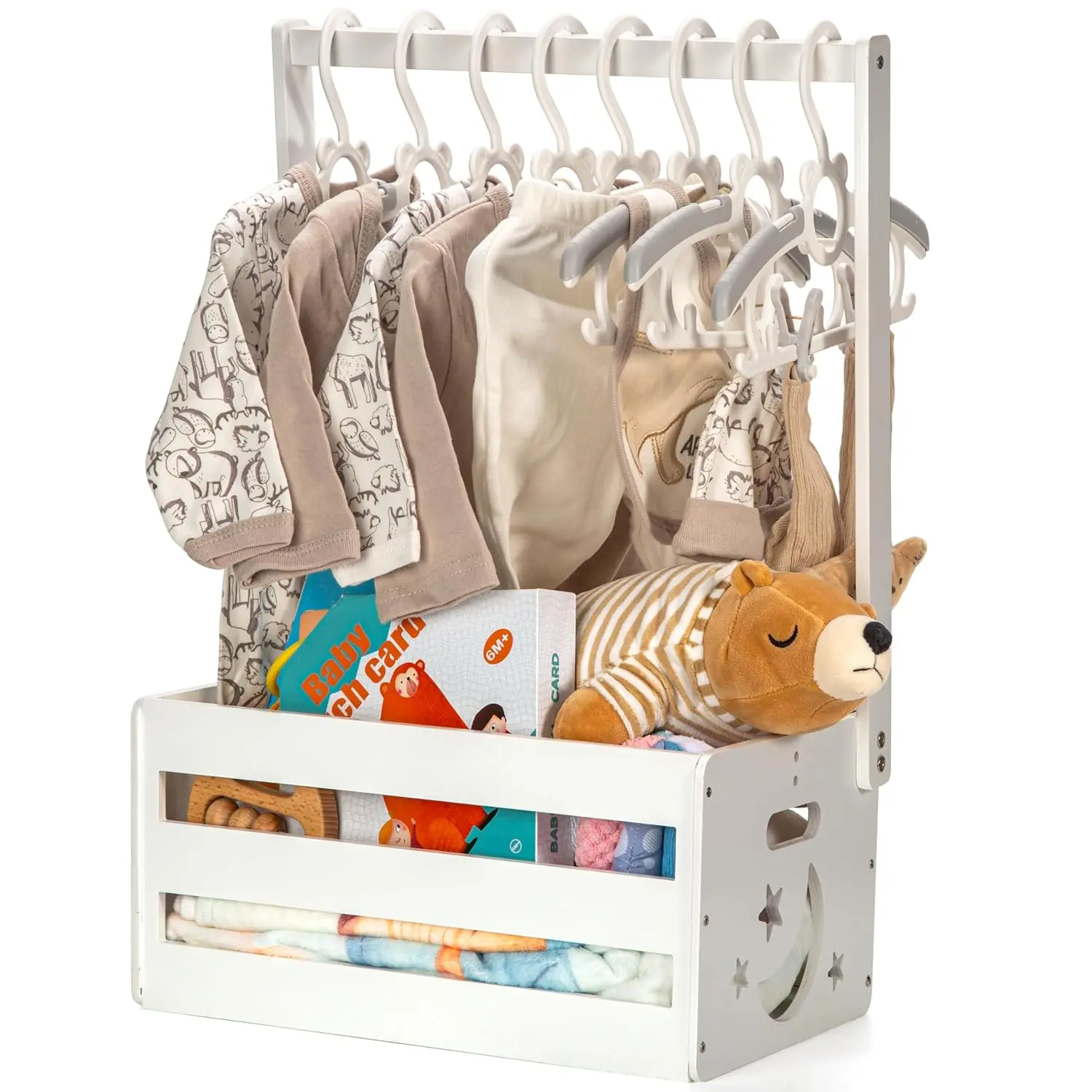 White Wooden Baby Shower Crate Closet, Baby Storage Crate with Handle, Basket for Baby Shower Gifts, Welcome Gift Basket for Newborn Boys Girls, Pregnancy Gifts for New Parents