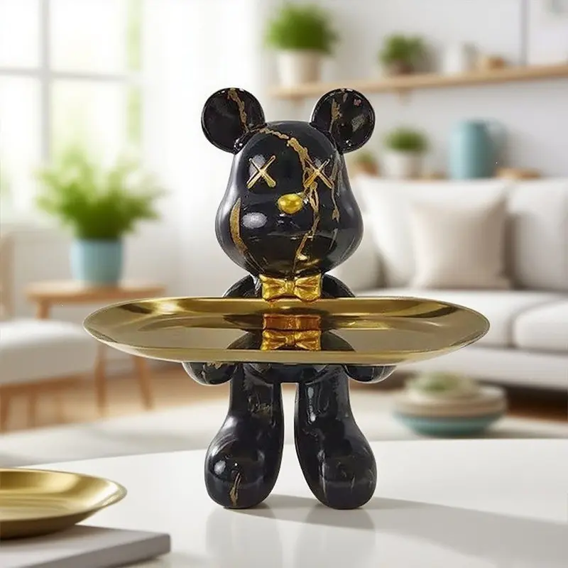 Ceramic Bear Tray Decorative Piece, Gold Creative Home Decoration, Living Room Entryway Key Holder Craft, Unique Artisanal Gift