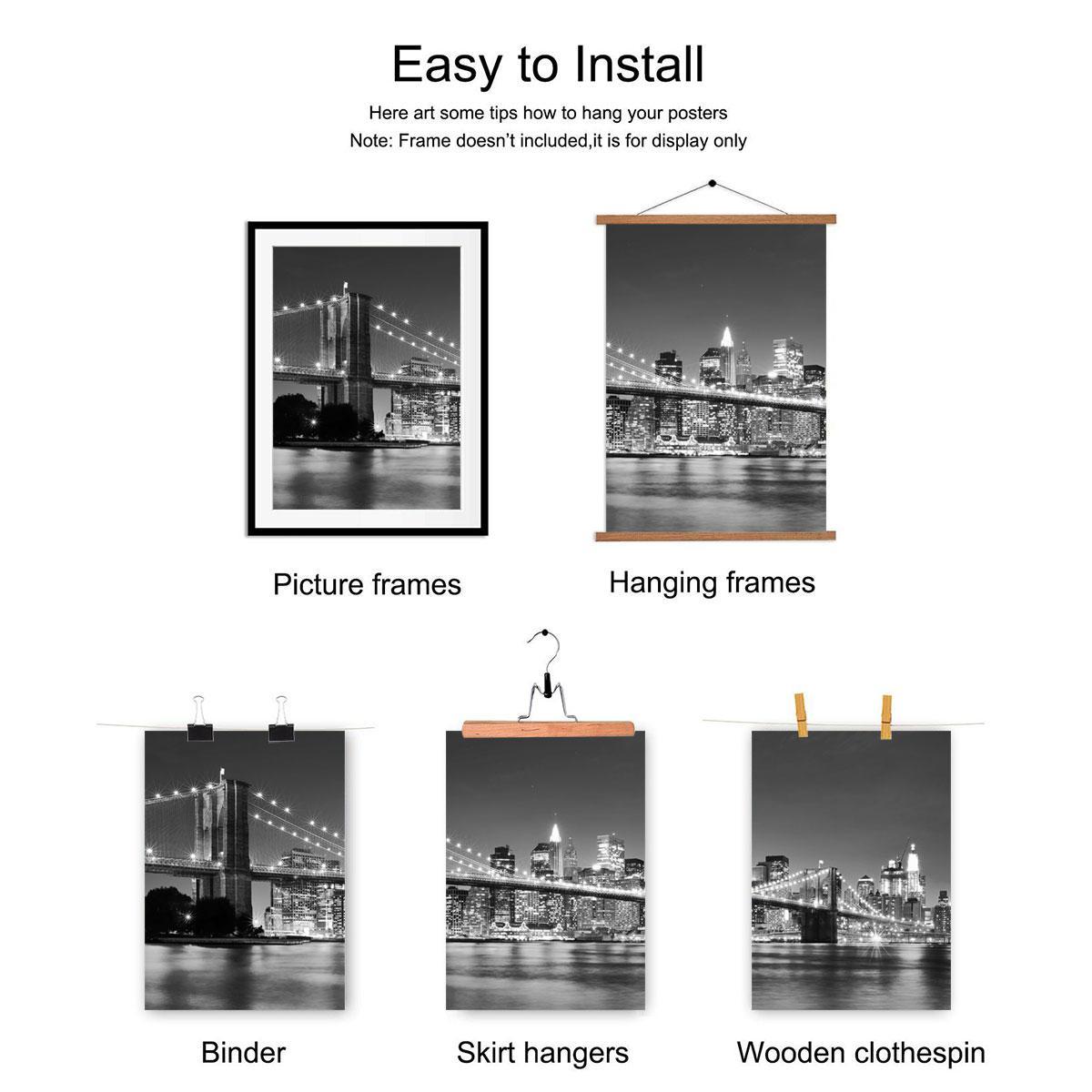 City Night Bridge Pattern Canvas Poster Cityscape Print without Frame, 3 Counts/set Architecture Themed Wall Art Wall Decor for Home Living Room Bedroom Office Wall Art Decoration