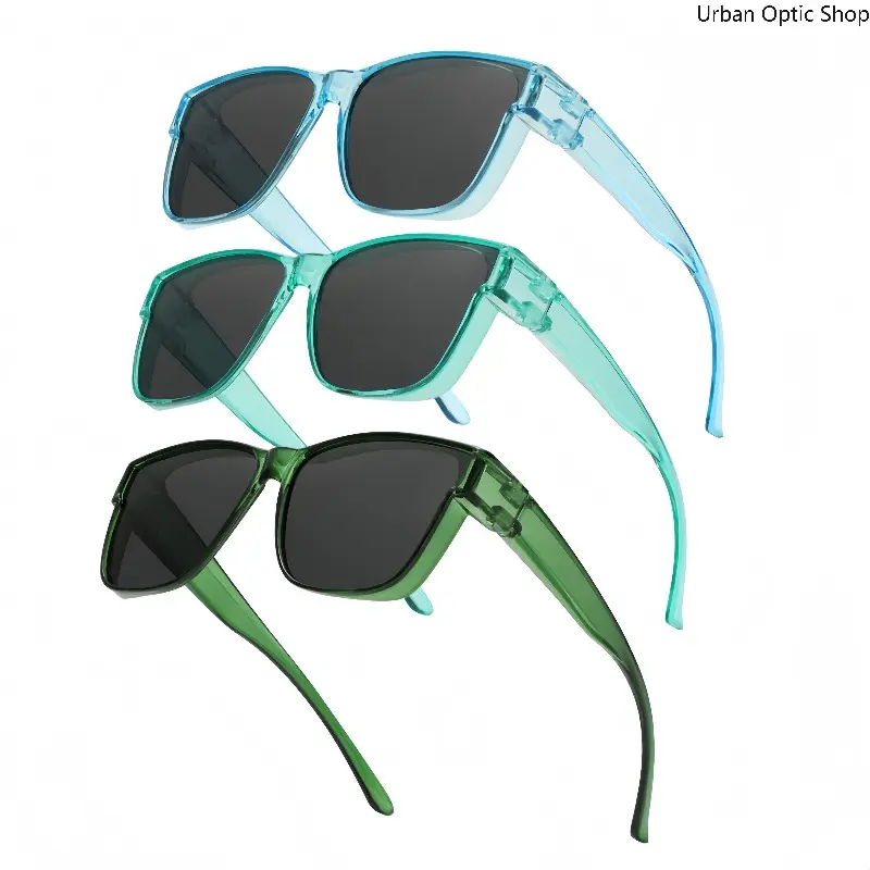 3-Pack Unisex Flip-Up Fit-Over Sunglasses, Transparent Blue-Green Gradient Frame, UV400 Dual-Use for Myopia Glasses, Casual Commute Outdoor Wear (3pcs-3), Beach, Daily, Stylish Sunglasses