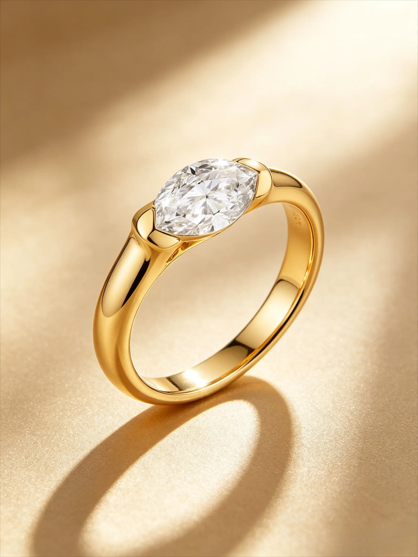 Gold & Silver Plated Marquise Cut Solitaire Ring Two Prong Minimalist Plain Band Cubic Zirconia Promise Finger Ornament Sleek Dainty Accessory For Dinner Date Office Travel Bridal Photoshoot Birthday Anniversary Holiday Gift For Women Comes With Gift Box