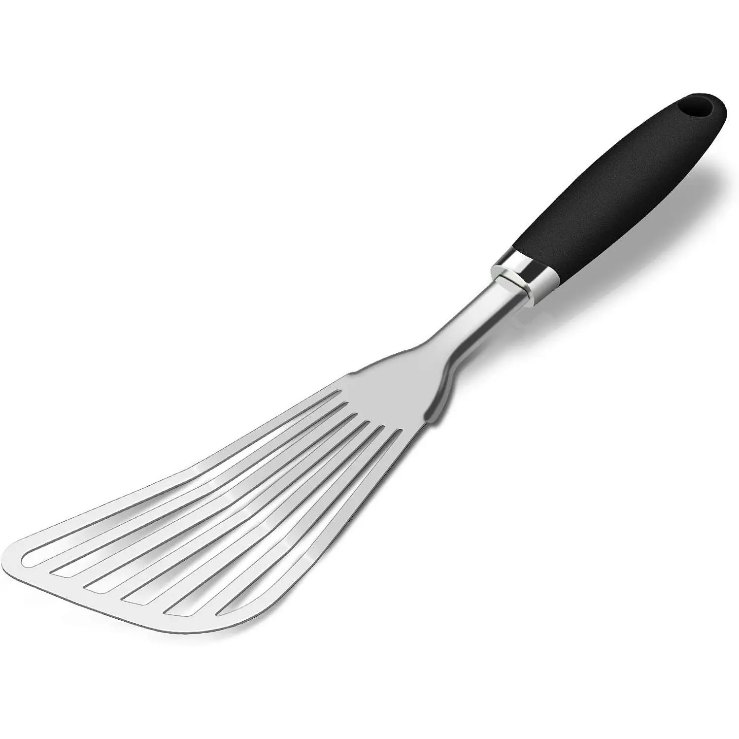 304 Stainless Steel Fish Spatula, Thin Flexible Slotted Turner | Non-Slip Ergonomic Handle, Metal Spatula for Fish, Eggs, Burgers, Cast Iron & Griddle, Black
