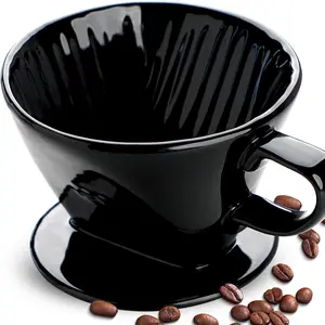 Handmade Pour Over Ceramic Coffee Dripper - Authentic Brewing Experience for Camping, Office, and Home (Black)