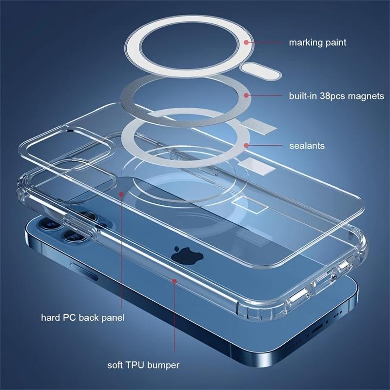 Luxury Clear Case for iPhone 17 16 15 14 13 12 11 Transparent Acrylic Magnetic Wireless Charging Cover