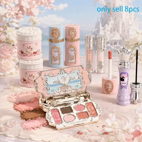 8pcs Swan Garden Makeup Set, Eyeshadow, Mascara, Lip Gloss, Blush, Liquid Eyeshadow, Perfect Gift for Girlfriend, Wife, Valentine's Day, Birthday, Face Makeup Sets