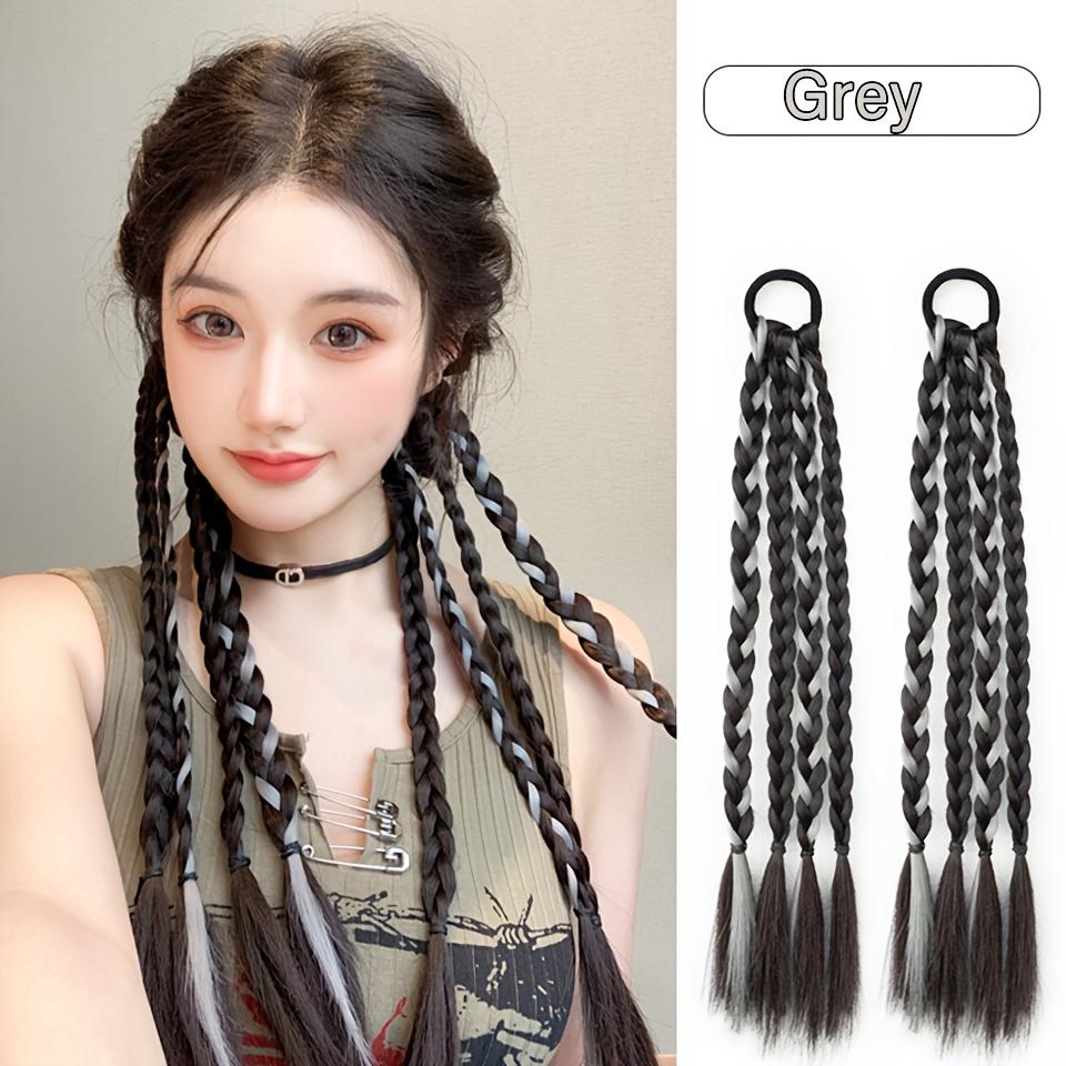 2-piece set 18inch synthetic wig, featuring colorful short sock braids, designed with elastic bands, perfect for daily wear or parties