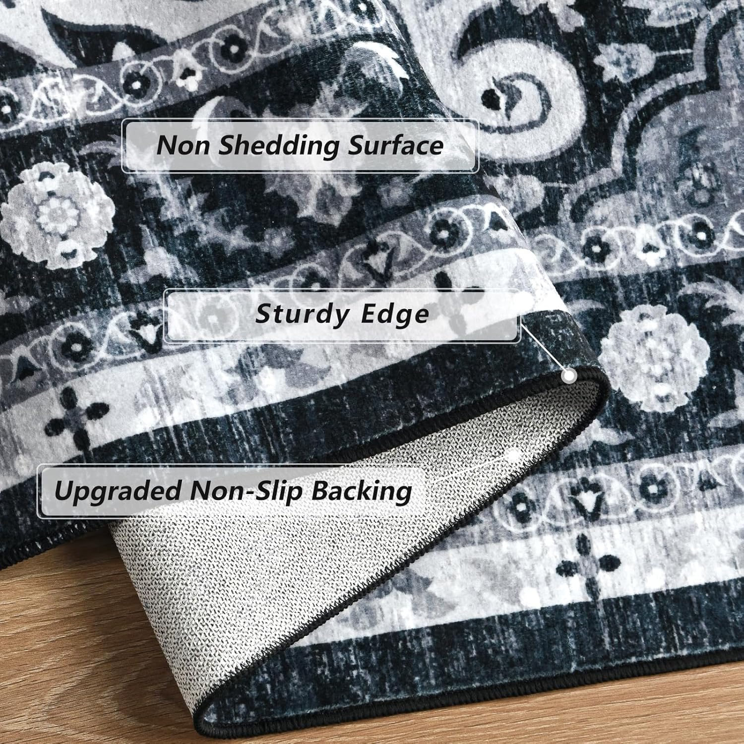 6x9 Area Rugs for Living Room, Washable Non Slip Vintage Rugs, Low Pile Ultra Soft Indoor Print Pattern Carpet for Bedroom, Entryway, Office, Dining Room, Home Decor, Black, Beige, Blue, 4x6,5x8,6x9 Feet