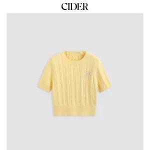 Cider [4 colors, size 0-10] Round Neck Floral Embroidery Knitted Crop Sweater