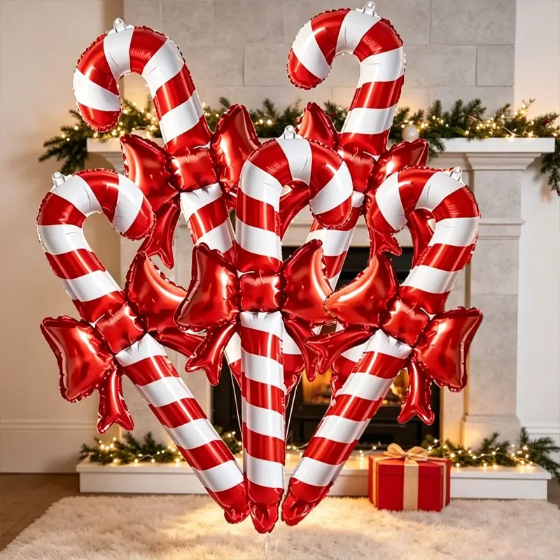 7 Piece Christmas Bow Stick Aluminum Foil Balloons, Ideal for Christmas home outdoor/indoor decorations,Christmas tree styling，Christmas Eve family dinner, New Year’s, Christmas party decorations，Ideal choice for creating a winter holiday atmosphere