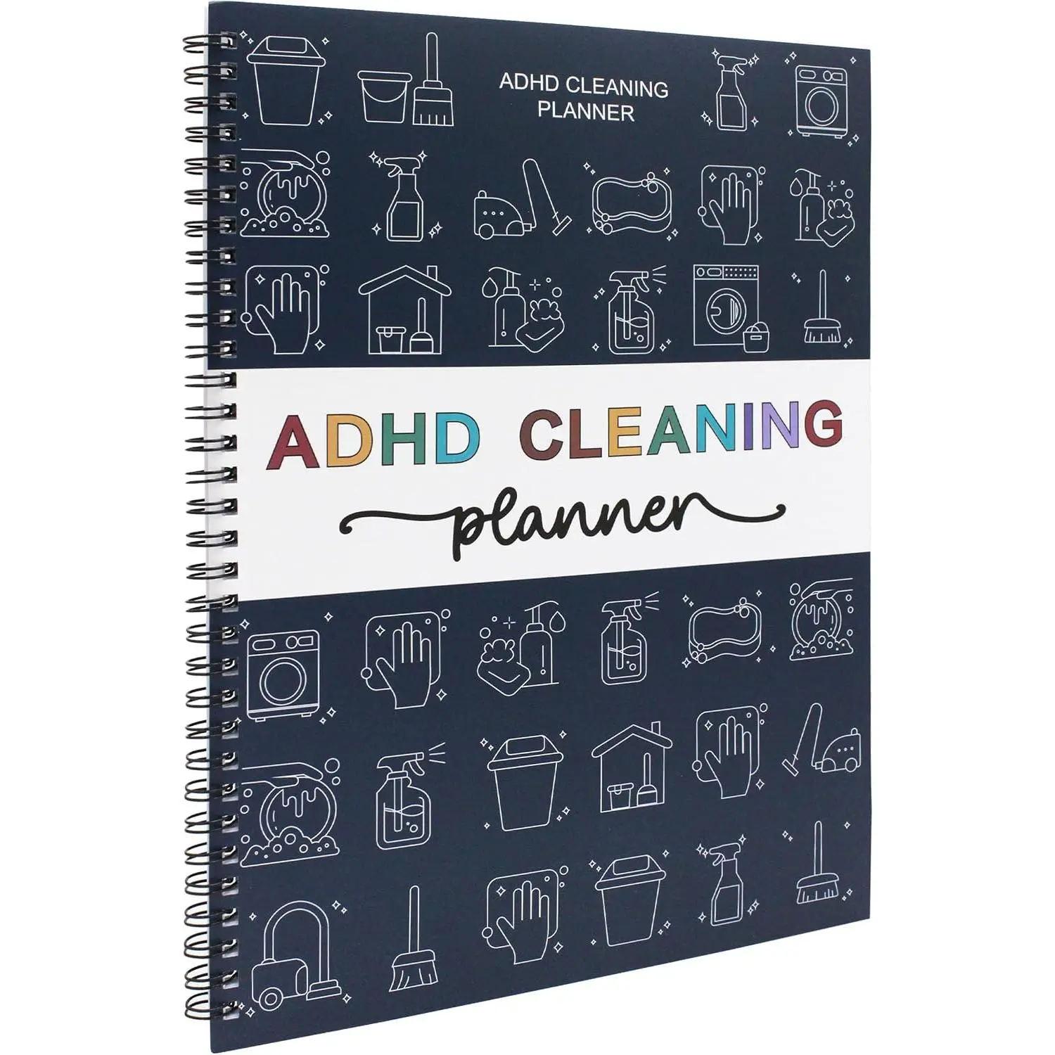 Household Cleaning Planner - 8.5x11.2" Spiral Bound Organizer with Checkboxes, Flat Layout, Task Tracking, Visual Icons, Daily Weekly Monthly Schedules (Navy Blue), Household Users