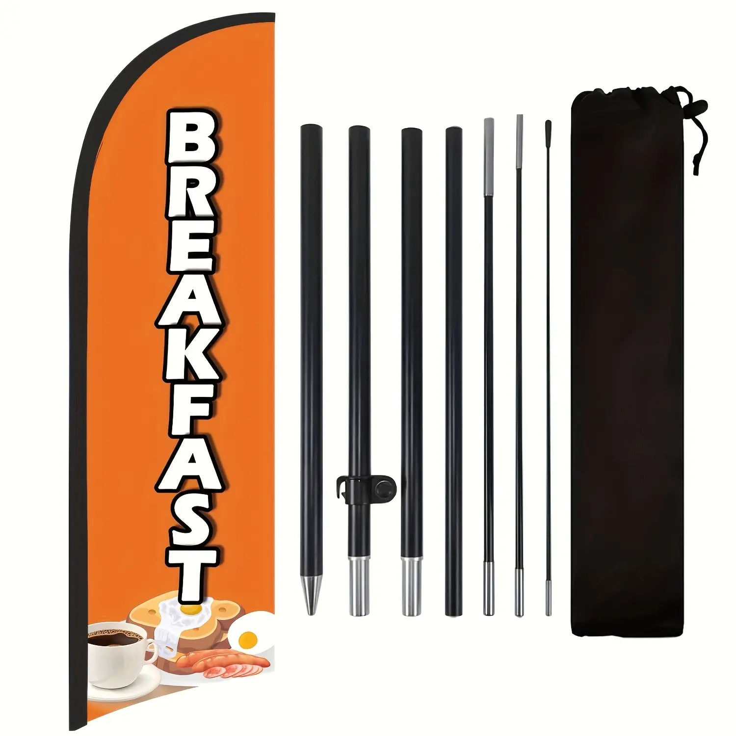 Breakfast for Business, 9.18FT Outdoor Advertising Swooper Banner with Pole and Ground Stake – Tear-Resistant Polyester Feather Flag for Shops, Events & Promotions, Outdoor Banners