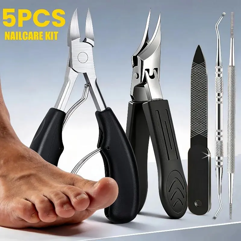 5Pc Stainless Steel Toenail Clipper Kit,Sharp Trimmer for Thick &Nails,Professional Pedicure Tools for Seniors,Men and Women