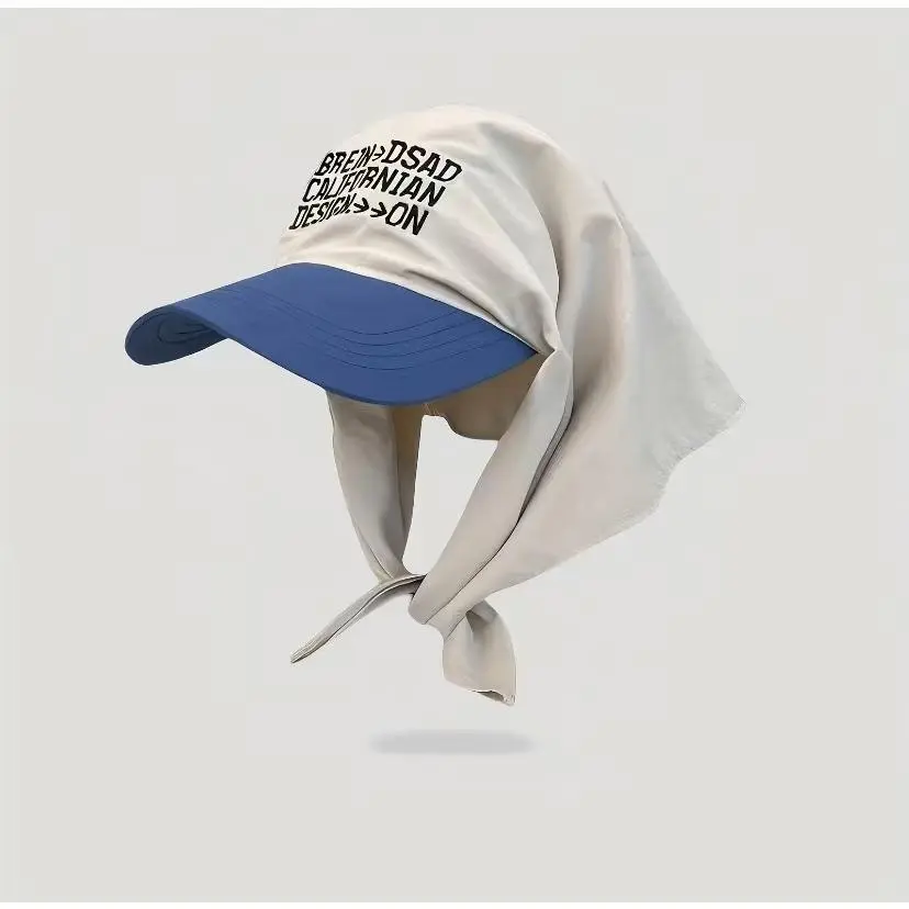 1pc Quick-Dry Patchwork Cap With Letter Embroidery & Brimmed Design Outdoor Anti-UV Neck Protection Sun Cap Suitable For Climbing, Cycling, Casual Wear, Beaches, Vacations, Daily Use hats