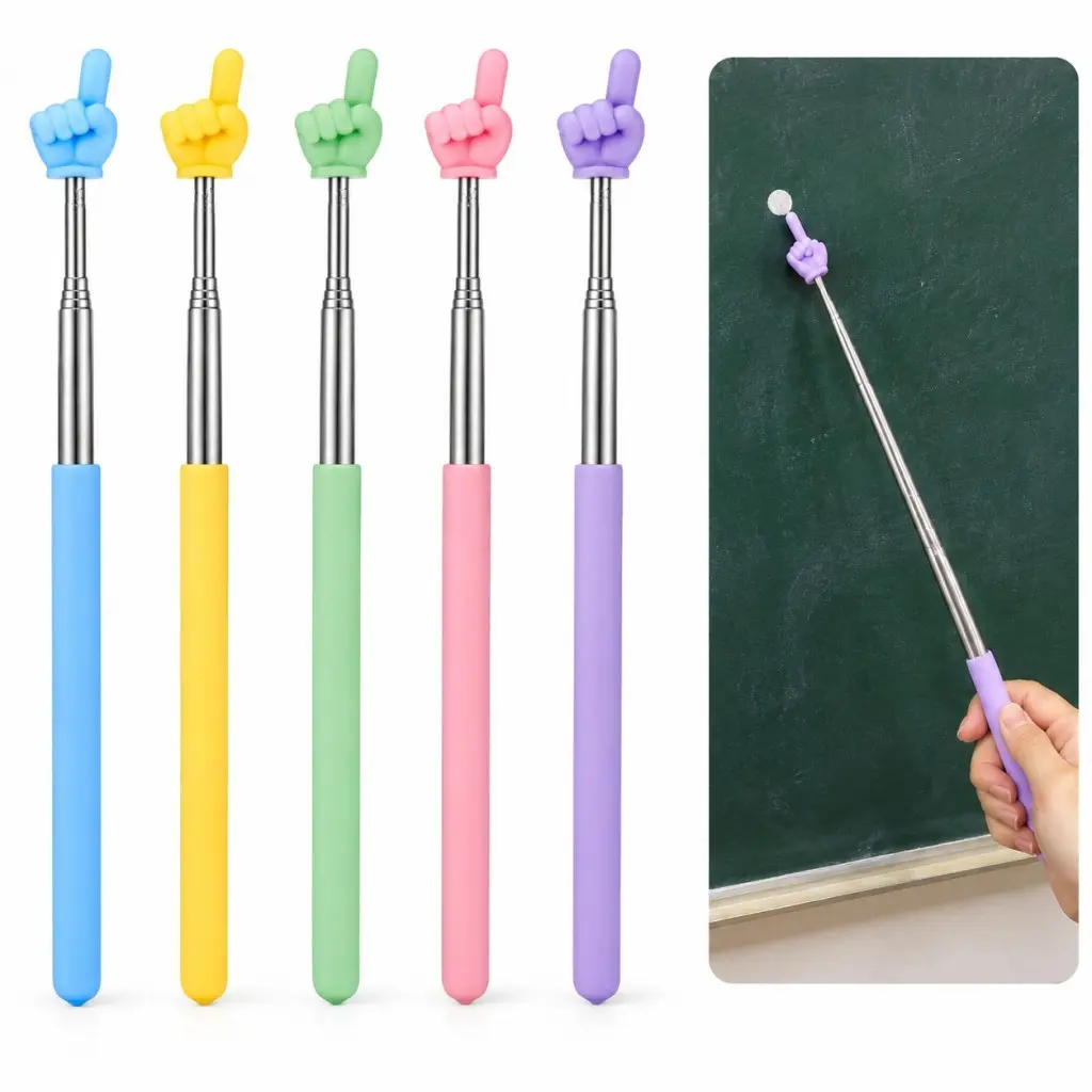 5 PCS Retractable Adjustable Length Teacher Pointer Stick for Classroom Kids Reading Finger Pointer Stick for School Kindergarten Elementary, Classroom Supplies