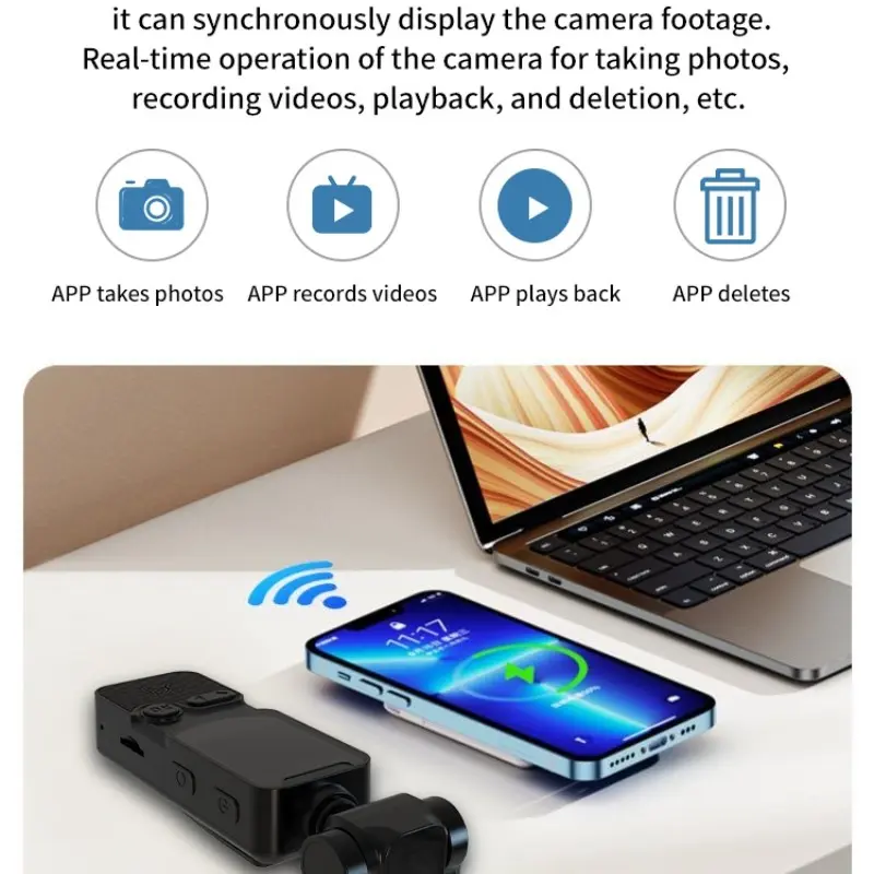 USB charging 360-degree rotating camera, 1080P stabilized motion camera, suitable for video bloggers, handheld shooting, live streaming, App Controlled Camera, equipped with 32G storage card. Holiday gifts