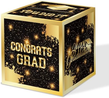 Graduation Congrats Card Box, 2026 Graduation Party Decorations, Graduation Party Decorations Graduation Money Card Boxes Holder Graduation Gift Party Favors Decor Party Supplies (Gold)