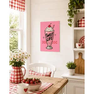 Sweet Life Milkshake Wall Art for Kitchen, Pink Retro Dessert Poster, Cute Café Dining Room Decor,Framed(Canvas Wrap Frame)orUnframed(Poster only),wall decor,poster.
