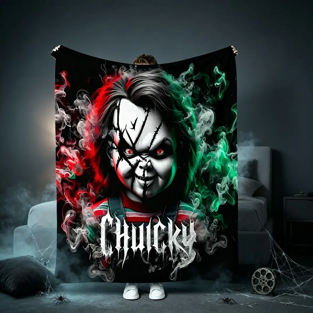 Chucky Horror Decorative Giftable Flannel Fleece Blanket, Soft Warm Plush Polyester Knitted Throw Blanket, Machine Washable Cartoon Theme Blanket for Adults & Kids, Contemporary Style All-Season Sofa Bed Home Decor Gift