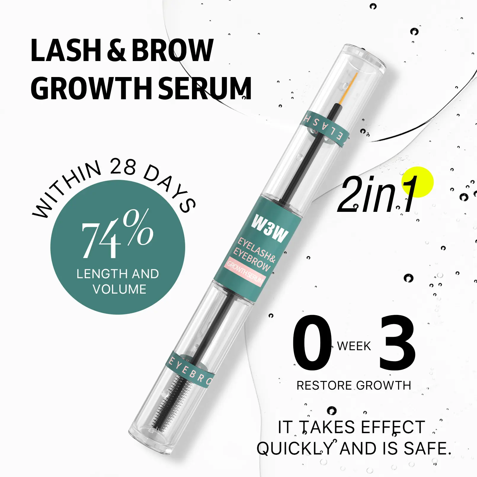 1PC 5ml Lash And Brow Conditioning Serum W3W Dual‑Ended Serum Light‑weight Formula Strengthen Hair Roots 4‑Week Use Portable Clear Bottle For Daily Lash Brow Care Beauty Gift